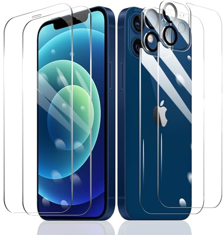 Fylnatc [2+2+2] Schutzfolie für iPhone 12 Mini + Kameraschutz + Rückseite Schutzfolie mit einfachem Befestigungswerkzeug, Panzer Schutz Glas, gehärtetem Glas