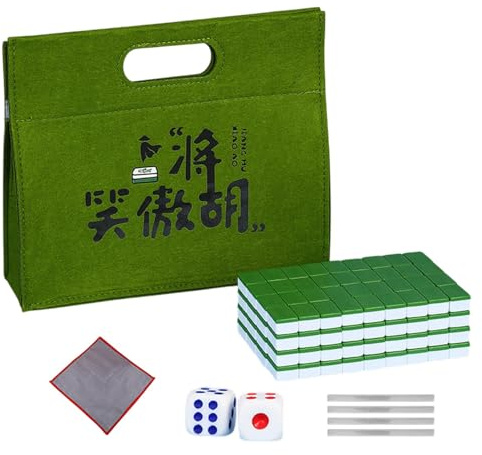 Mahjong resespel, Mahjong spel - Litet Mahjong brädspel, Mahjong brädspel, Mahjong familjespel inklusive bordsduk, bärväska, tärningar och kakellinjal för tie