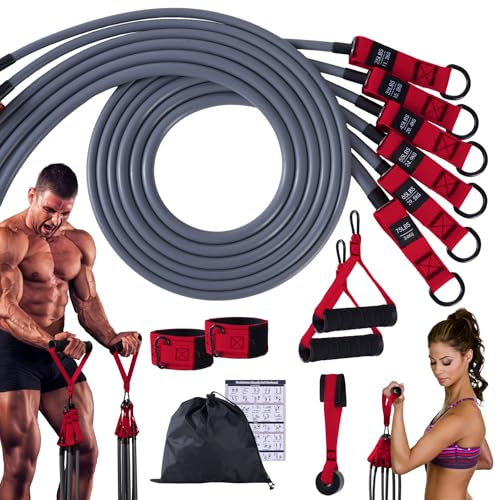 tarukh Resistance Bands Set 300lbs with Handles, Door Anchor, Ankle Straps & Carry Bag, Home Gym Bands, 6 Level Exercise Bands, Fitness Bands for Men & Women, Pull Up Bands for Strength Training