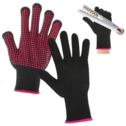 Dimeho 2 stycken professionella värmebeständiga handskar, halkfria silikonnoppor, värmeskyddshandskar för hårstyling, värmeblockerande arbetshandskar för kvinnor