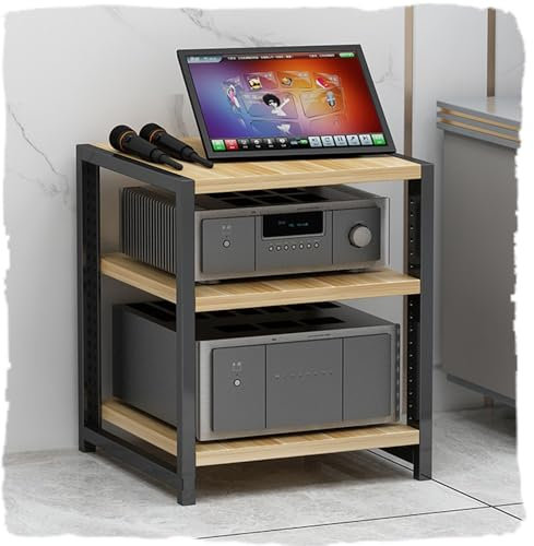 IMUNKT HiFi Regal Ständer, Audio-Regal, AV-Regal, Plattenspieler Rack, TV-Schrank, 3/4/5/6 Ebenen, Haus Büro Medienstände, Stereo Komponenten-Rack, Höhenverstellbar(Light Walnut,40cm-16in)