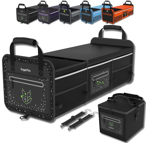 SugarFox Car Trunk Organizer | Foldable, Waterproof | Trunk Organizer for SUV/Cars | Car Organizers & Storage - Car Accessories for Women -M004 (Black With Ice Pack, X-Large)