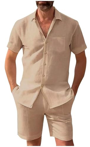Générique 2025 Chemise et short en coton et lin pour hommes 2 pièces tenues tenues décontractées vêtements d'été vacances plage mariage costumes