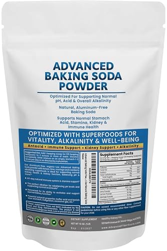 Advanced Baking Soda Powder: Organic Use Aluminum Free Baking Soda w/Superfoods to Support Kidneys, Stomach Acid, Alkalinity, Immune, Antacid, Health & Wellness, Organic Use