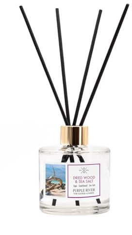 Purple River Raumduft Reed Diffuser | Dried Wood & Sea Salt | Aroma Diffusor 100ml | langanhaltender Duft für Zuhause | inkl. 7 Duftstäbchen | Lufterfrischer für Bad, Küche, Wohnzimmer