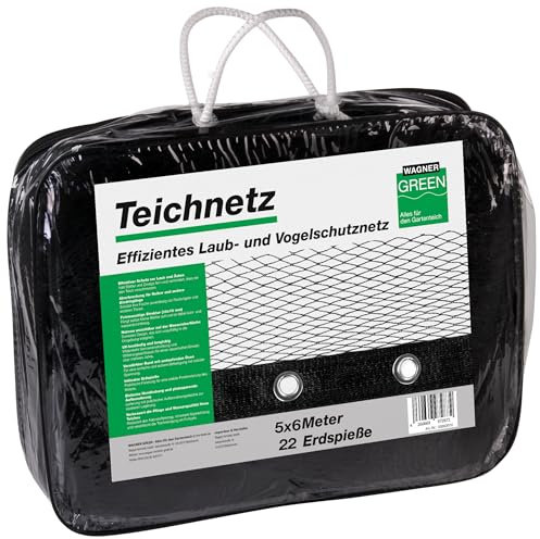 Filet de protection (5 x 6 m) noir avec piquets | Mailles fines (10 x 10 mm) avec bord stable | Bâche de protection pour étang sans feuilles | Filet de protection contre les oiseaux pour étang de