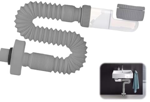 CEWROM 1 1/4 Zoll Siphon, Flexibler Ablaufschlauch, 360° Einstellbarer Siphon Waschbecken, Abflussrohr mit Geruchsverschluss, Raumsparsiphon für Küche Bad (Grau)