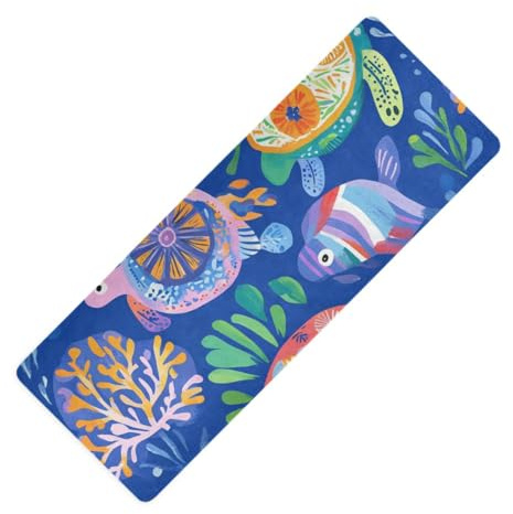 Herren-Yogamatte mit Meerestier-Schildkröte, dick, 1 mm, rutschfest, mit Yogamatten-Abdeckband, 180,3 x 66 cm