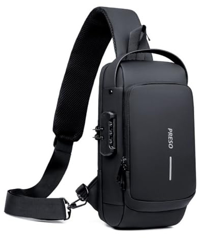 Umhängetasche, Herren Brusttasche, Brusttasche mit Diebstahlschutz, Schultertasche, Umhängetasche mit diebstahlschutz (Schwarz)