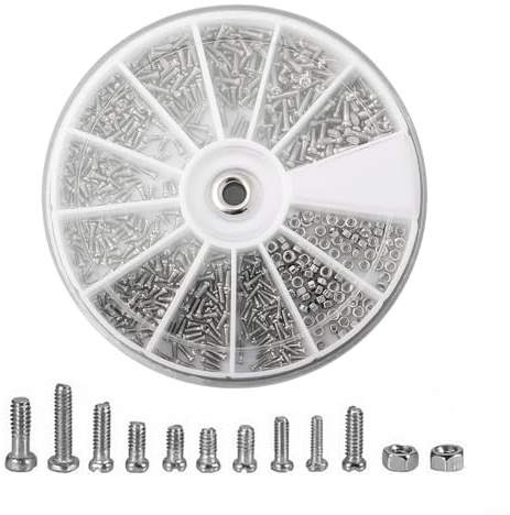 600 piezas de acero inoxidable micro tornillos tuercas surtido kit M1 M1.2 M1.4 M1.6 juego de hardware para gafas de reloj reparación electrónica con caja organizadora de plástico
