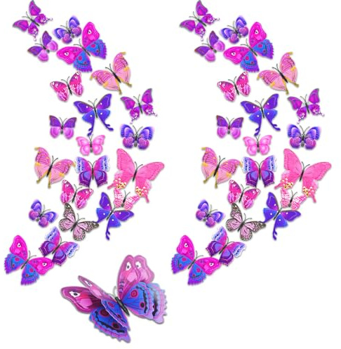 24 Stück Schmetterling Deko,3d Sticker Wandtattoo Schmetterlinge,Klebebilder für die Wand,Wandsticker Wandaufkleber Butterfly Dekoration Abnehmbare Heimdeko Kinderzimmer Schlafzimmer Kühlschrank