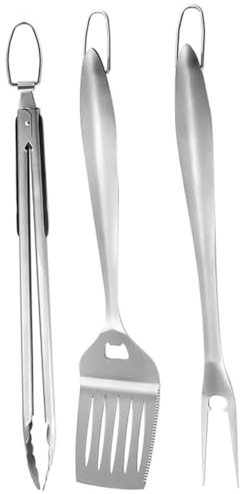 BAZEITFLOW Set Ustensiles Barbecue INOX Pince Fourchette et Pelle Durables et Faciles à Nettoyer Outils de Cuisine Extérieurs pour