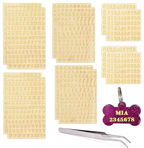 VVQWCY 12 Blatt Kleine Buchstaben Aufkleber, Sticker Buchstaben Enthält Zahlen, Klebebuchstaben Gold mit Pinzette für DIY Bastelarbeiten