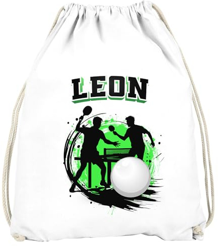 MoonWorks® Turnbeutel mit Tischtennis Design und Wunschname personalisierte Geschenke Tischtennis Spiler Weiss unisize