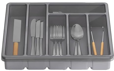 Organizzatore per posate - Contenitore coperto per posate, vassoio a 6 scomparti, porta coltelli, forchetta, cucchiaio, organizer per cassetti da cucina, pratico astuccio per posat | L'organizer per
