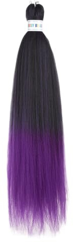 Nvzi 6 ciocche di capelli sintetici lisci da 66 cm, resistenti al calore, impostazione ad acqua calda per trecce all'uncinetto, nero/viola