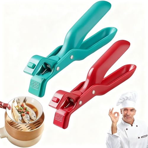 Hot Plate Gripper, Anti Scald Bowl Holder Clip, Multi-Function Anti-Scald Bowl Clip for Bowls & Dishes, Non-Slip Microwave Air Fryer Tongs for Hot Bowl Dish Plate (Green+Red)