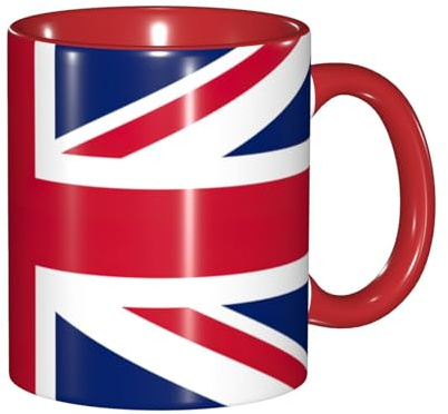 JEJEA Taza de cerámica con estampado de bandera británica de 325 ml, tazas de café de cerámica elegantes tazas de té con caja de regalo para mujeres con 6 colores