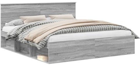 XHNIFBN Bettrahmen Holzwerk Sonoma Grau 180x200 cm mit Lattenrost Stabiles King Size Bettgestell für 2 Personen Max 200 kg Modernes Design Einfache Montage für Schlafzimmer und Gästezimmer