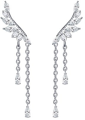 QUKE Damen 925 Sterling Silber Weiß Zirkonia Kristall Ear Cuff Ohrstecker Ohrringe Dangly Ohrhänger hängend Ohrringe