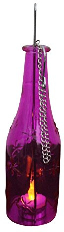 Echtglasflasche Kerzenhalter Flasche zum aufhängen versch. Farben erhältlich 14466 (pink)