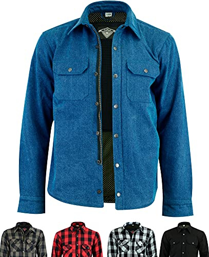 Texpeed Camicia moto con protezioni - Giacca da uomo in flanella a quadri - Motociclista realizzata con Aramide da 280 g/mq con armatura protettiva (EN 1621-1) - Blu - 3XL