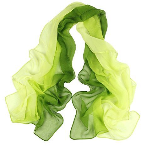 Long Chiffon Sheer Scarf Gradient - Pantonight Green Shaded Colors Lightweight Scarf For Womens (Color 091)