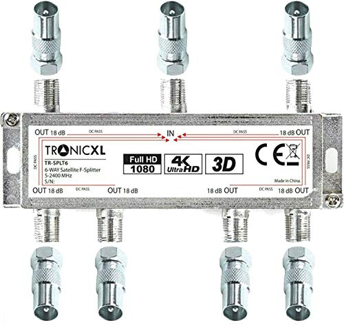 TronicXL 6fach BK Verteiler Premium TV Kabel Adapter Antennenverteiler Kabelfernsehen DVBC zb für Unitymedia Splitter Unicable 6-Fach hd tauglich 4K HDTV DC-Durchlass UKW Radio Satelliten-Anlagen