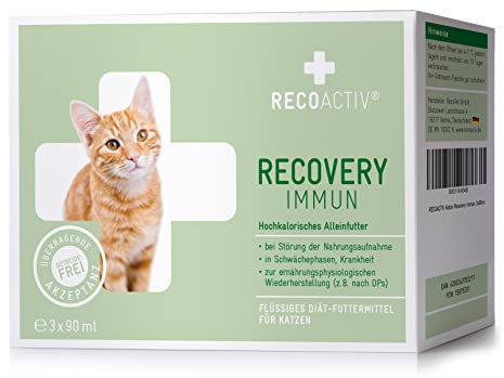 RECOACTIV Recovery Immun für Katzen, 3 x 90 ml, hochkalorisches Diät-Alleinfuttermittel bei Mangelernährung und in der Rekonvaleszenz, zur Gewichtszunahme sowie bei Nahrungsverweigerung