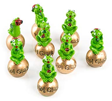 Logbuch-Verlag Glücksbringer Frösche auf Goldener Kugel 8er-Set – Silvesterdeko Viel Glück Figur 5 cm – Neujahr Gastgeschenk Deko 2026