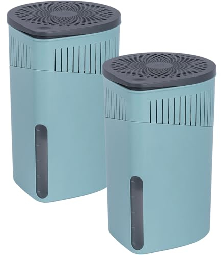 WENKO Deshumidificador Mod. Drop, juego de 2 unidades para el clima interior con 1000 g de cloruro de calcio, deshumidificador para baño, sótano, coche, sin electricidad, plástico, con indicador de