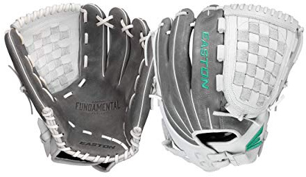 Easton Damen Fundamental Fastpitch Softball Glove 12-13 | Multiple Sizes & Colors Handschuh, Grau/Weiß/Mint | Korbgeflecht, 12.5 | Outfield/Pitcher