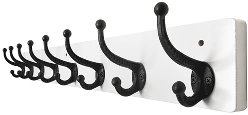 WEBI Garderobenleiste,Wandgarderobe mit 8 Haken Gusseisen,Garderobenhaken Wand,Kleiderhaken Wand Garderobe für Mäntel,Jacken,Weiß