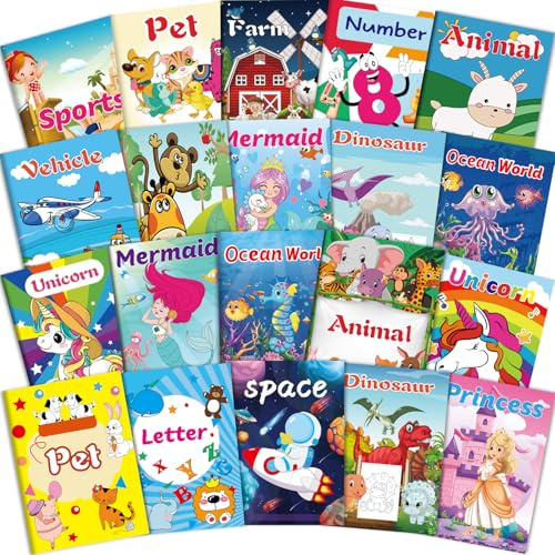 OSIMIG 20 Livres de coloriage pour Les Enfants de 2 à 8 Ans, Mini Livres de coloriage pour Les Sacs de fête, Les thèmes incluent Licorne, sirène, Dinosaures, Le Monde Marin, Animaux