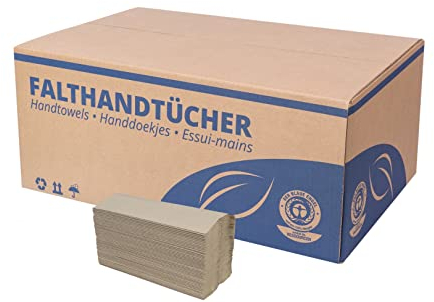 Falthandtücher Natur Premium | 2.400 Blatt | Recycling 1-lagig 25 x 50 cm | DC-Falz Papierhandtücher geeignet für Handtuchspender | Ideal für Gastronomie, Krankenhäuser, Praxen uvm.