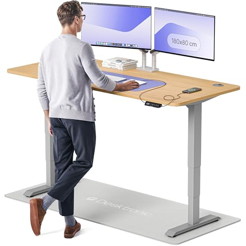 Desktronic HomePro Höhenverstellbarer Schreibtisch 180 × 80 cm – Elektrischer Schreibtisch Mit Zwei Elektrischen Motoren, Touchscreen-Steuerung und Integrierten USB-A- und USB-C-Ladeanschlüssen
