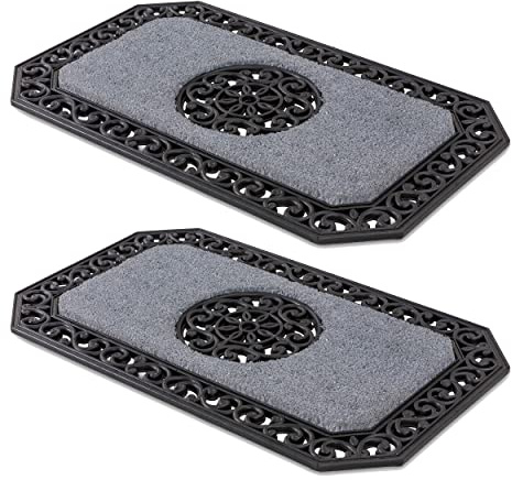 Kokosmatte mit Gummirand für Eingangsbereich - Grau 2er Set 45 x 75 cm | Rutschfeste Sauberlaufmatte strapazierfähig Türmatte Innenbereich Eingangsmatte für den überdachten Außenbereich robust Innen