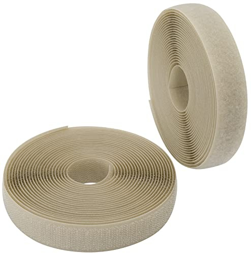 AERZETIX - C65924 - Bande/rouleau de scratch 20 mm 5 mètre auto-agrippant - organisateur/serre câbles - ruban sac vêtement attache sangle - couleur: beige clair - en polyamide et polyester