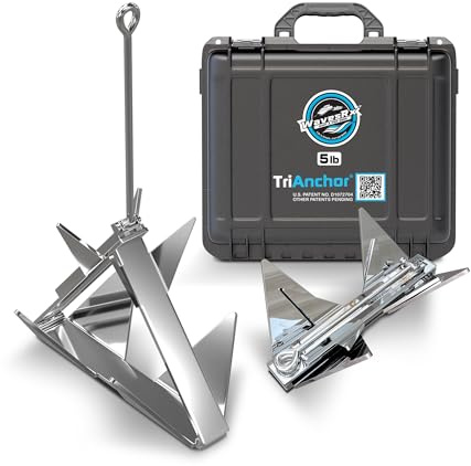 TriAnchor - Stainless Steel Folding PWC & Boat Anchor Kit | Sets Instantly for Effortless Boat & Jet Ski Anchoring | Compact Patented Designed Pontoon Boat Anchor | Better Than Plow & Box Anchor 5LB