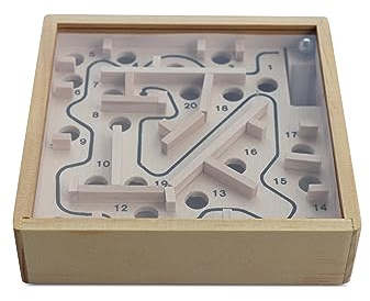 BestSaller 754 Natur Holz Labyrinth Spiel, mit 1 Kugel, Geschicklichkeitsspiel, Balancespiel, ab 3 Jahren, Brettspiel mit Acrylglasscheibe, für die Reise geeignet (1 Stück)