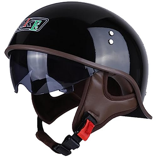 WYXAXNM retrò Casco Scodella, Caschi da Motociclista per Uomo Donna, Vintage Casco Mezzo con Visiera Nascosta Parasole, Moto Half Helmet, per Biker Cruiser Scooter Touring, DOT/ECE Approvato