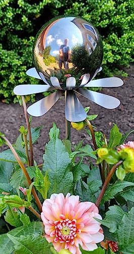Jürgen Bocker Garten-Ambiente Blütenzauber Rotterdam Rosenkugel 10 cm Edelstahl Gartenstecker Deko mit Stab 80 cm (schwarz poliert)