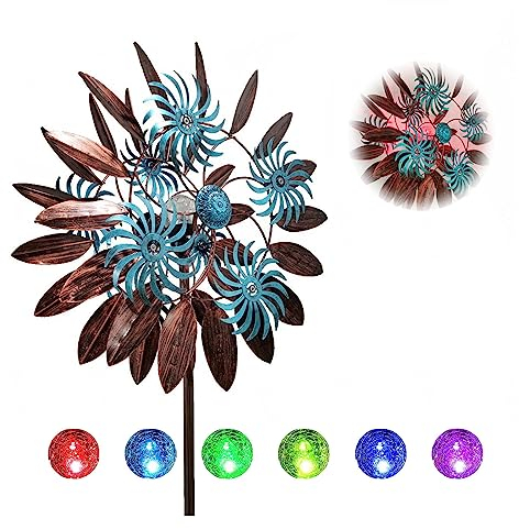 Solar WindräDer Aus Metall FüR Den Garten, 213 cm Windrad Garten XXL, mit solarbetriebene Glaskugel Windspiel 3D, FüR Den AußEnbereich,Terrasse