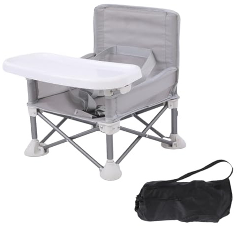Colcolo Baby Seat Booster Toddlers Dining Seat Removable Tray with Travel Bag, Aluminum Alloy Baby Camping Chair with Tray Portable Folding Booster Feeding Chair for Children Toddlers Infants, Gray