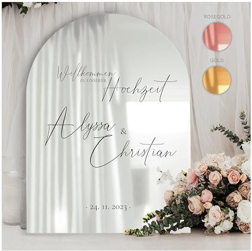 Manschin-Laserdesign Willkommensschild Acrylglas Spiegel personalisiert in veschiedenen Farben - Made in Germany - Welcome Willkommen Schild für Hochzeit (30x40cm, Silber)