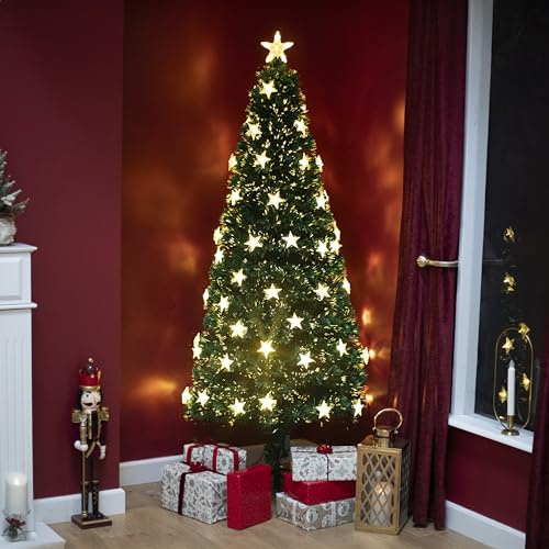 6ft Green Fibre Optic Tree with Warm White LED's and Stars