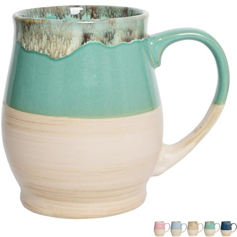Bosmarlin Extra Large Ceramic Coffee Mug, 25 Oz, Dishwasher and Microwave Safe, Big Oversized Tea Cup, Reactive Glaze (Green)
