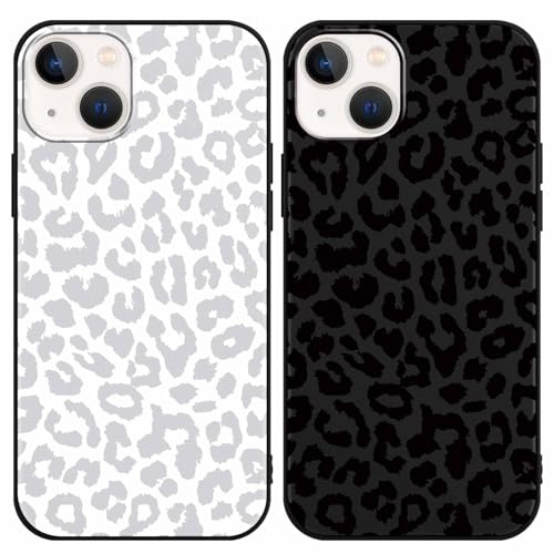 Yoedge 2 × Cover per iPhone 13 Mini 5,4 - Custodia Leopardato Nero per Telefono Aesthetic Disegni, Bianco Leopardo Custodie Protettiva per Cellulare TPU Silicone Antiurto per iPhone 13 Mini case
