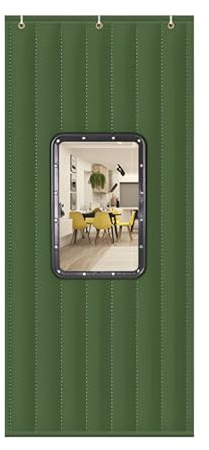 Raumteiler Vorhang, Türvorhang kälteschutz, Mit PVC-Sichtfenster, Zum Warmhalten im Winter(Green,31.4 X 78.7in(80 X 200cm))