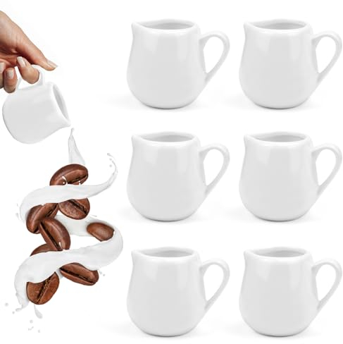SLTAXAR 6 Stück milchkännchen Porzellan 90ml Kleine Milchkanne Espressogießer 3oz Aufschäumkännchen Klein Espresso Kännchen 90ml zum Milchaufschäumen Milch Pitcher Klein für Cappuccino Latte Art